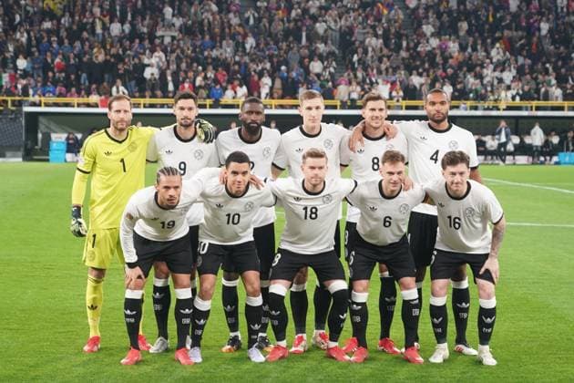 Team photo Germany back goalkeeper Oliver Baumann Germany Germany, 1 , Tim Kleindienst Germany Germany, 9 , Antonio Rüdiger Germany Germany, 2 , Nico Schlotterbeck Germany Germany, 15 , Leon Goretzka Germany Germany, 8 , Jonathan Tah Germany Germany, 4 forward Leroy Sane Germany Germany, 19 , Jamal Musiala Germany Germany, 10 , Maximilian Mittelstädt Germany Germany, 18 , Joshua Kimmich Germany Germany, 6 , Angelo Stiller Germany Germany, 16 Dortmund 23 03 2025 Germany vs Italy, UEFA Nations League quarter-final second leg, Signal Iduna Park