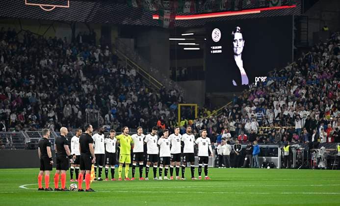 23 03 2025, Football UEFA Nations League 2024 25, quarter-final, Germany Italy, in Dortmund, Signal Iduna Stadium, minutes silence before kick-off for the late Doris Fitschen