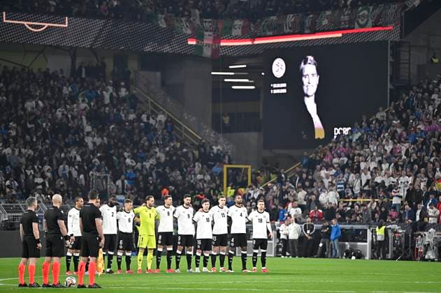23 03 2025, Football UEFA Nations League 2024 25, quarter-final, Germany Italy, in Dortmund, Signal Iduna Stadium, minutes silence before kick-off for the late Doris Fitschen