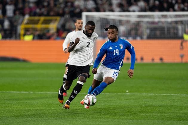 GER, Nations League, Germany vs Italy 23 03 2025, Signal Iduna Park, Dortmund, GER, Nations League, Germany vs Italy in picture duel between Antonio Rüdiger Ruediger Germany, 2 and Destiny Udogie Italy ITA, 19 nordphotoxGmbHxx xChristianxSchulze nph000300