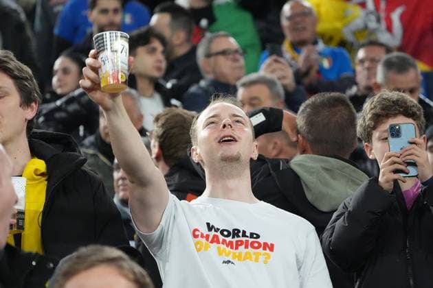 German fan is champion beer drinker Dortmund 23 03 2025 Germany vs Italy, UEFA Nations League quarter-final second leg, Signal Iduna Park