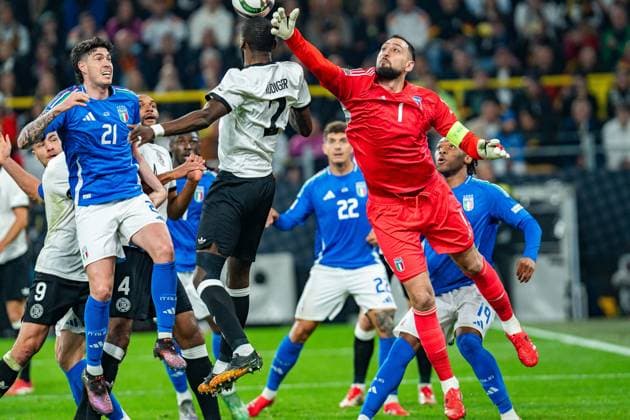 23 03 2025, Germany vs Italy, Nations League, quarter-final second leg Alessandro Bastoni Italy, 21 Antonio Rüdiger Germany,2 Gianluigi Donnarumma Italy, 01 Copyright: xBahhoxKarax
