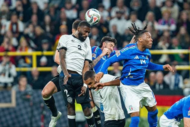 23 03 2025, Germany vs Italy, Nations League, quarter-final second leg Antonio Rüdiger Germany,2 Nicolo Rovella Italy, 14 Copyright: xBahhoxKarax