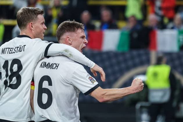 Soccer UEFA Nations League quarter-final Germany Italy on 23 03 2025 at Signal Iduna Park in Dortmund Goal celebration for 1 0 by Joshua Kimmich Germany xJRx