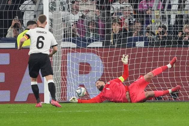 Joshua Kimmich Germany Germany, 6 scores the1 0 goal from the penalty spot against goalkeeper Gianluigi Donnarumma Italy, Italy, Italia, 01 Dortmund 23 03 2025 Germany vs Italy, UEFA Nations League quarter-final second leg, Signal Iduna Park