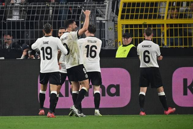 23 03 2025, xjrdrx, Football UEFA Nations League, Germany Italy v l Goal celebration after the goal to celebrate the goal celebrate 2 0 by Jamal Musiala German National Football Team DFB DFL DFB REGULATIONS PROHIBIT ANY USE OF PHOTOGRAPHS as IMAGE SEQUENCES and or QUASI VIDEO Dortmund