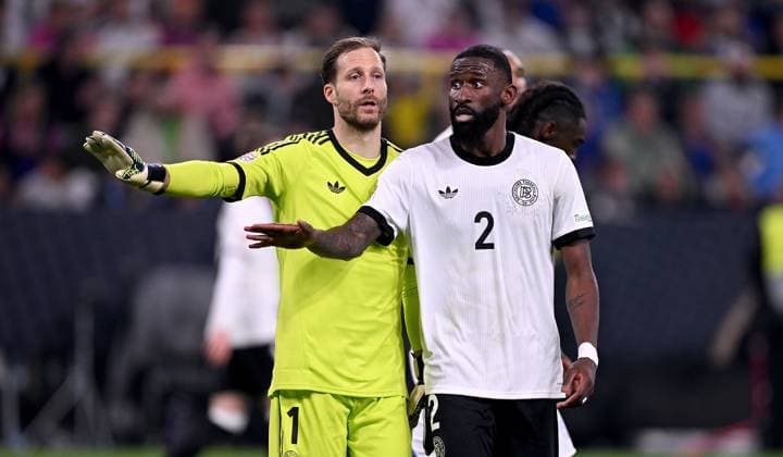 FOOTBALL UEFA Nations League 2024 2025 Quarter-final second leg in Dortmund Germany Italy 23 03 2025 Goalkeeper Oliver Baumann left, Germany with Antonio Ruediger right, Germany