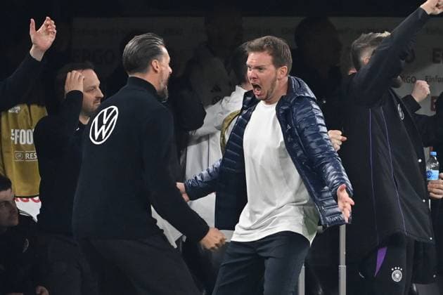23 03 2025, xjrdrx, Football UEFA Nations League, Germany Italy v l Goal celebration after the goal to celebrate the goal celebrate 3 0 Coach Julian Nagelsmann German National Football Team DFB Co Coach Sandro Wagner German National Football Team DFB DFL DFB REGULATIONS PROHIBIT ANY USE OF PHOTOGRAPHS as IMAGE SEQUENCES and or QUASI VIDEO Dortmund