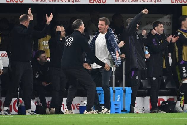 23 03 2025, xjrdrx, Football UEFA Nations League, Germany Italy v l Goal celebration after the goal to celebrate the goal celebrate 3 0 Coach Julian Nagelsmann German National Football Team DFB Co Coach Sandro Wagner German National Football Team DFB DFL DFB REGULATIONS PROHIBIT ANY USE OF PHOTOGRAPHS as IMAGE SEQUENCES and or QUASI VIDEO Dortmund