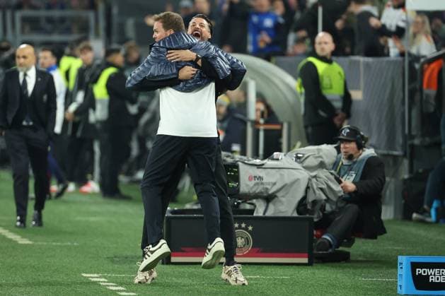 UEFA Nations League 24 25 Germany Italy on 23 03 2025 at Signal Iduna Park in Dortmund Coach Julian Nagelsmann Germany and co-coach Sandro Wagner Germany celebrate the goal for 3 to 0 by Tim Kleindienst Germany 9 MH