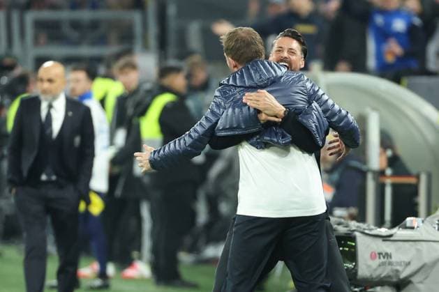 UEFA Nations League 24 25 Germany Italy on 23 03 2025 at Signal Iduna Park in Dortmund Coach Julian Nagelsmann Germany and co-coach Sandro Wagner Germany celebrate the goal for 3 to 0 by Tim Kleindienst Germany 9 MH