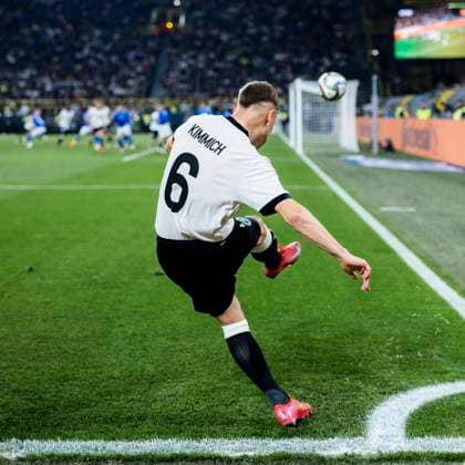 Signal Iduna Park, Dortmund, 23 03 2025 Joshua Kimmich of Germany shots a corner kick during the UEFA Nations League Quarterfinal Match Germany v Italia