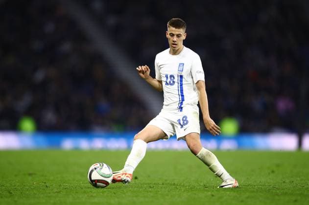 Giannis Konstantelias of Greece in action during the UEFA Nations League play-offs 2st leg soccer match between Scotland and Greece in Hampden Park, Glasgow, Scotland, on 23 March 2025. IMAGO ONE INCH PRODUCTIONS GLASCOW SCOTLAND Copyright: xOnexInchxProductionsx 6512446