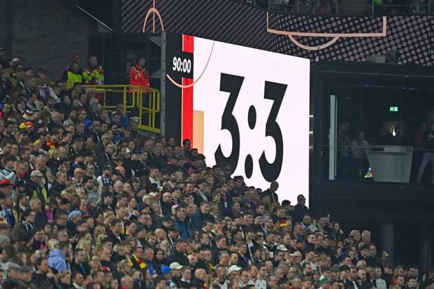 Scoreboard, video wall with final score Football Nations League quarter-final Germany GER Italy ITA 3 3 on 23 03 2025, Signal Iduna Park