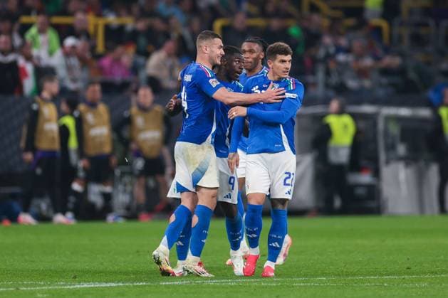 22 03 2025, UEFA Nations League, quarter-final, second leg, Germany Italy, Moise Kean Italy celebrates the goal for 3 2, Dortmund Signal Iduna Park NRW Germany xRHR PHOTO DEx Copyright: DennisxEwert RHR-FOTOx RHR-FOTO DE