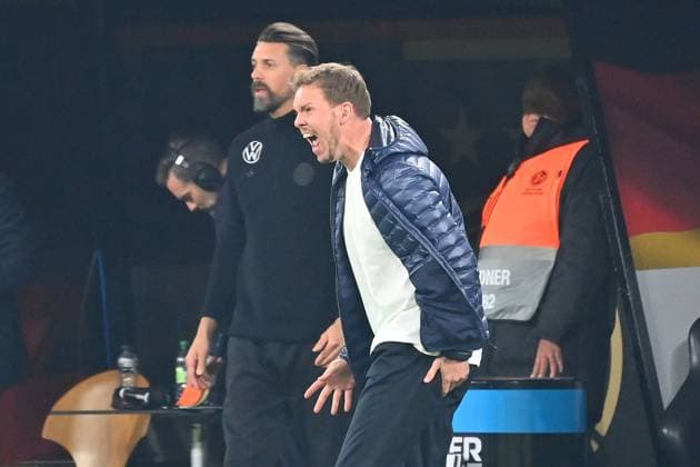 National coach Julian NAGELSMANN GER bruellt,schreitt,hi Sandro WAGNER Co coach GER , Soccer Nations League quarterfinal Germany GER Italy ITA 3 3 on 23 03 2025, Signal Iduna Park