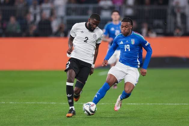 22 03 2025, UEFA Nations League, quarter-final, second leg, Germany Italy, v l Antonio Rüdiger Germany , Destiny Udogie Italy , Dortmund Signal Iduna Park NRW Germany xRHR PHOTO DEx Copyright: DennisxEwert RHR-FOTOx RHR-FOTO DE