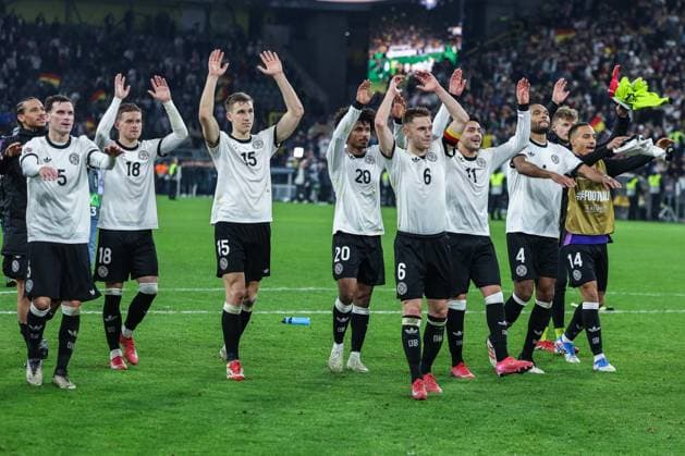 Soccer UEFA Nations League quarter-final Germany Italy on 23 03 2025 at Signal Iduna Park in Dortmund The German team celebrates advancing to the next round xJRx