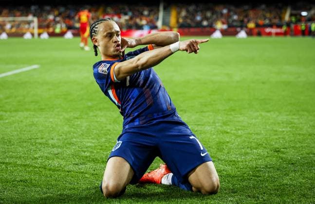 VALENCIA - Xavi Simons of the Netherlands celebrates 3-3 during the UEFA Nations League quarterfinal match between Spain and the Netherlands at Estadio Mestalla on March 23, 2025 in Valencia, Spain. ANP KOEN VAN WEEL UEFA Nations League Quarterfinal Leg Two 2024 25 xVIxANPxSportx xxANPxIVx 522978473 originalFilename: 522978473.jpg