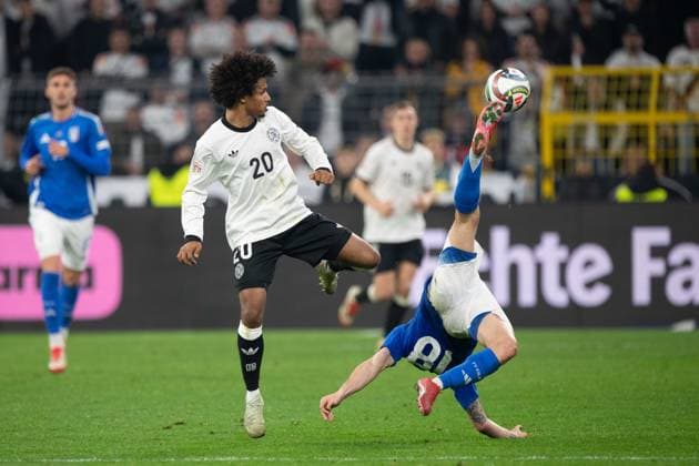 Karim ADEYIMI GER vs Nicolo BARRELLA ITA Action, tackle, Football UEFA Nations League Quarter Final, Round of 8, Germany GER Italy ITA 3 3 on 23 03 2024 at Signal Iduna Park Dortmund,