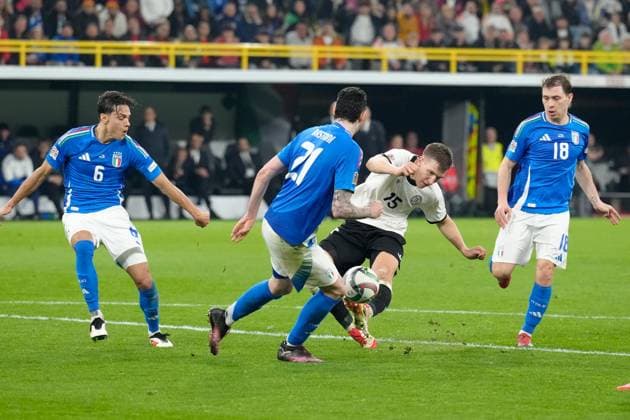 CALCIO - UEFA Nations League - Germany vs Italy Nico Schlotterbeck (Germany, 15) against Alessandro Bastoni (Italy, 21) and a free kick is awarded to Germany just outside the penalty area Dortmund Germany  Copyright: xIPAxSport ABACAx