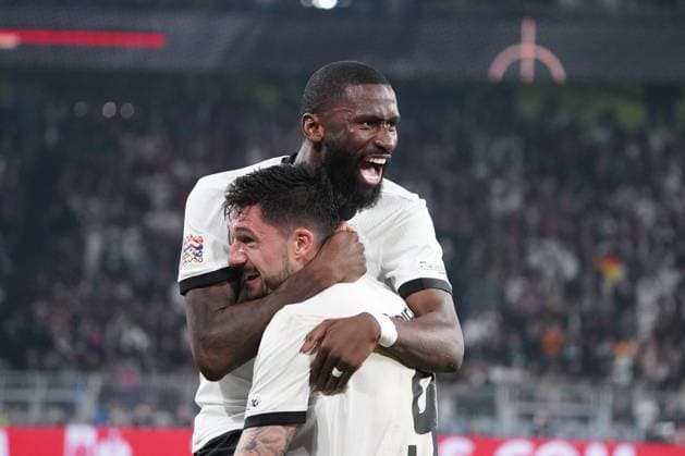 Mens national team, Football, Nations League, 23 03 2025, Signaliduna Park, Dortmund Germany vs Italy , Antonio Rüdiger , Tim Kleindienst both Germany, cheer
