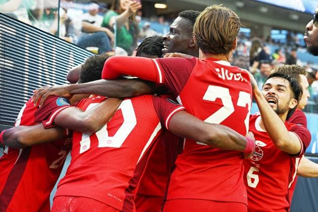 RECORD DATE NOT STATED IV CONCACAF NATIONS LEAGUE 2024-2025 Canada 2-1 United States - Third Place Jonathan David celebrates his goal 2-1 with Ali Ahmed (R) of Canada during the Third Place match between Canada and United States as part Final Four of the Concacaf Nations League 2024-2025 at SoFi Stadium on March 23, 2025 in Inglewood, Los Angeles, California, United States. INGLEWOOD LOS ANGELES CALIFORNIA UNITED STATES  Copyright: xDavidxLeahx 20250323182010_CNL_2025_3P_CAN_USA_DAVID185