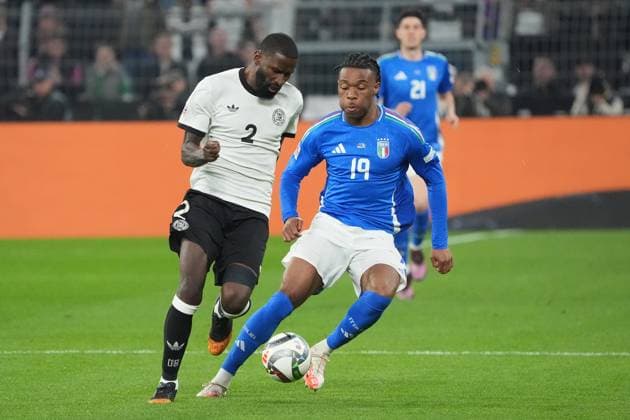 Antonio Rüdiger Germany Germany, 2 vs Iyenoma Udogie Italy, Italy, Italia, 19 Dortmund 23 03 2025 Germany vs Italy, UEFA Nations League quarter-final second leg, Signal Iduna Park