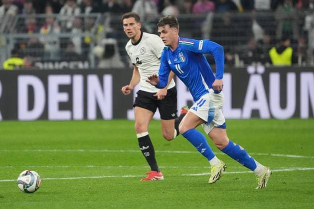 Daniel Maldini Italy, Italy, Italia, 11 vs Leon Goretzka Germany Germany, 8 Dortmund 23 03 2025 Germany vs Italy, UEFA Nations League quarter-final second leg, Signal Iduna Park