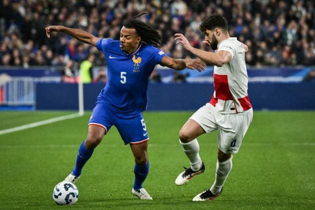 Nations League - France v Croatia - FA French defender Jules Kounde fights for the ball during the UEFA Nations League football match between France and Croatia at the Stade de France stadium in Saint-Denis, north of Paris on March 23, 2025. Photo by Firas Abdullah ABACAPRESS.COM Metz Lorraine France  Copyright: xAbdullahxFiras ABACAx