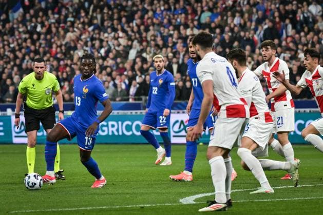 Nations League - France v Croatia - FA French midfielder Manu Kone controls the ball during the UEFA Nations League football match between France and Croatia at the Stade de France stadium in Saint-Denis, north of Paris on March 23, 2025. Photo by Firas Abdullah ABACAPRESS.COM Metz Lorraine France  Copyright: xAbdullahxFiras ABACAx