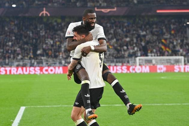 Goal celebration Antonio Ruediger GER ,Tim KLEINDIENST GER after scoring to 3 0, cheering,joy,enthusiasm,action Soccer Nations League quarterfinal Germany GER Italy ITA 3 3 on 23 03 2025, Signal Iduna Park