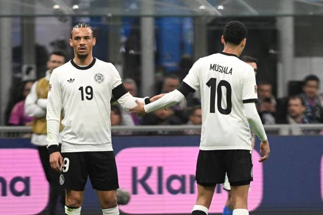 LEROY SANE, JAMAL MUSIALA, Nations League 2024-25, Quarter Finals 1st Leg, Italy vs Germany 1-2, Azione, Action, Single shot, gesti NATIONS LEAGUE 2024-25 Quarto di Finale andata ITALIA-GERMANIA 1