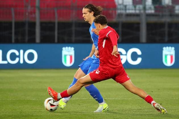 Daniele Ghilardi In action during the Serie BKT soccer match between Italia and Danimarca under 21, test match at the Pier Cesare Tombolato Stadium, north Est Italy - Monday, March 24, 2025. - Soccer  Copyright: xPaolaxGarbuio LaPressex