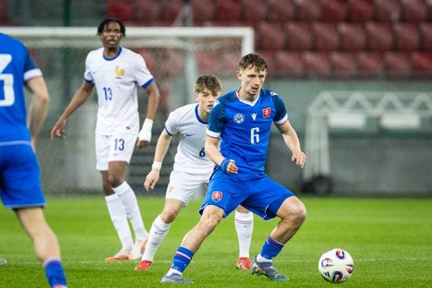 SLOVAKIA U21, U 21 - FRANCE U21 Dominik Holly of Slovakia and Johann Lepenant of France during the friendly international football match ahead of 2025 UEFA European Under-21 Championship between Slovakia U21 and France U21. Trnava, Slovakia, March 24, 2025. Photo by Branislav Racko Copyright: xx 080A8366