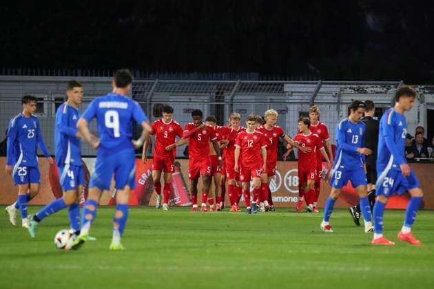 Fußball, U21, Italien - Dänemark Oliver Jensen Sorensen celebration goal 0-1 Italy delusion In action during the Serie BKT soccer match between Italia and Danimarca under 21, test match at the Pier Cesare Tombolato Stadium, north Est Italy - Monday, March 24, 2025. - Soccer  Copyright: xPaolaxGarbuio LaPressex