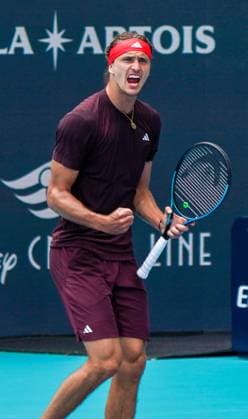 March 24, 2025, Miami, Florida, USA: Alexander Zverev (GER) reacts after a winner against Jordan Thompson (not pictured) during the men s singles third round match at the 2025 Miami Open presented by Itau at Hard Rock Stadium. Miami USA - ZUMAw109 20250324_fap_w109_022 Copyright: xDebbyxWongx