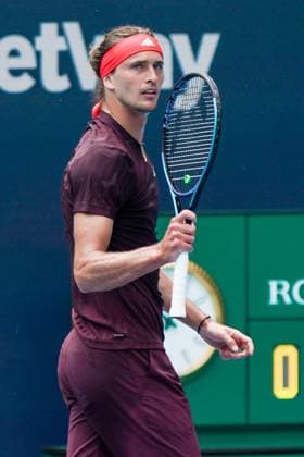 March 24, 2025, Miami, Florida, USA: Alexander Zverev (GER) reacts after a winner against Jordan Thompson (not pictured) during the men s singles third round match at the 2025 Miami Open presented by Itau at Hard Rock Stadium. Miami USA - ZUMAw109 20250324_fap_w109_023 Copyright: xDebbyxWongx