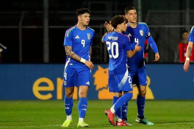 Fußball, U21, Italien - Dänemark Matteo Prati celebration goal 1-1 In action during the Serie BKT soccer match between Italia and Danimarca under 21, test match at the Pier Cesare Tombolato Stadium, north Est Italy - Monday, March 24, 2025. - Soccer  Copyright: xPaolaxGarbuio LaPressex