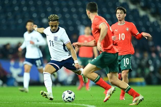 U21, U 21 England v U21 Portugal U21 International 24 03 2025. England U-21 forward Omari Hutchinson (11) shoots at goal during the U21 international match, Länderspiel, Nationalmannschaft between U21 England and U21 Portugal at the Hawthorns, West Bromwich, United Kingdom on 24 March 2025. West Bromwich Hawthorns United Kingdom Editorial use only , Copyright: xDennisxGoodwinx PSI-21667-0016