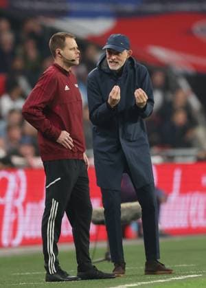 London, England, 24th March 2025. Thomas Tuchel coach of England remonstrates with the fourth official during the FIFA World Cup, WM, Weltmeisterschaft, Fussball European Qualifying match at Wembley Stadium, London. Picture credit should read: David Klein Sportimage EDITORIAL USE ONLY. No use with unauthorised audio, video, data, fixture lists, club league logos or live services. Online in-match use limited to 120 images, no video emulation. No use in betting, games or single club league player publications. SPI_023_DK_England_Latvia SPI-3762-0023