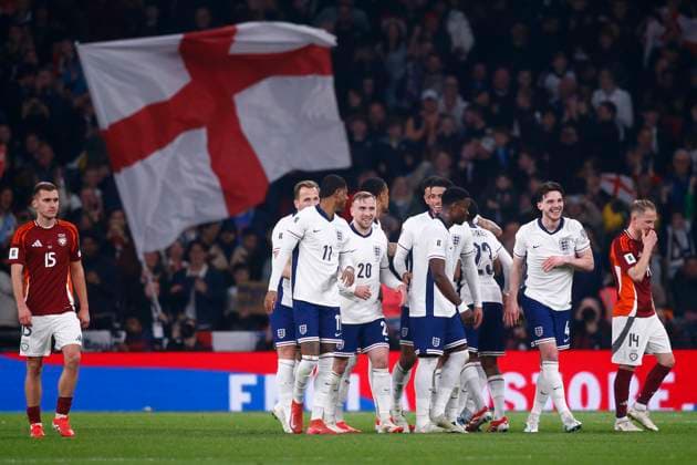 England v Latvia 2026 FIFA World Cup, WM, Weltmeisterschaft, Fussball Qualifiers Reece James of England celebrates scoring his sides 1st from a free kick during the 2026 FIFA World Cup Qualifiers Group K match at Wembley Stadium, London UK Newspapers OUT Copyright: xPaulxChestertonx FIL-21625-0015