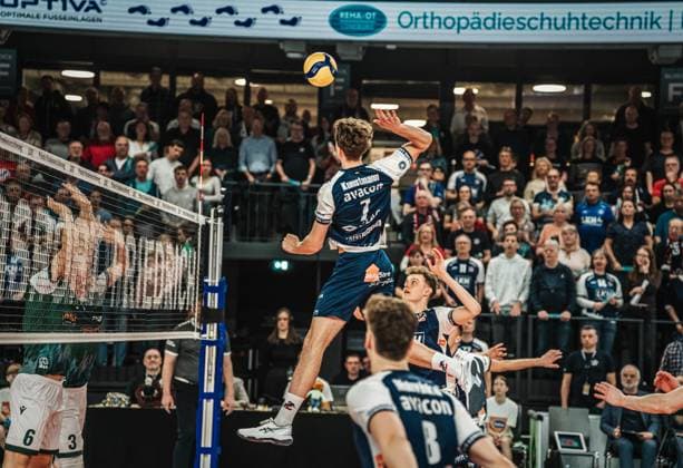 Volleyball Men Season 2024 2025 Volleyball Bundesliga Playoff Quarterfinals Game 1 SVG Lüneburg vs FT 1844 Freiburg 24 03 2025 Joscha Kunstmann 7 SVG Lüneburg attacks the ball Lüneburg LKH Arena Niedersachsen Germany