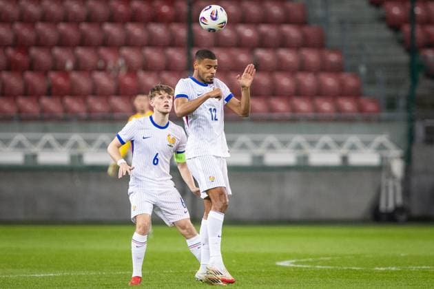 SLOVAKIA U21, U 21 - FRANCE U21 Johann Lepenant, Andy Diouf of France during the friendly international football match ahead of 2025 UEFA European Under-21 Championship between Slovakia U21 and France U21. Trnava, Slovakia, March 24, 2025. Photo by Branislav Racko Copyright: xx 080A8355