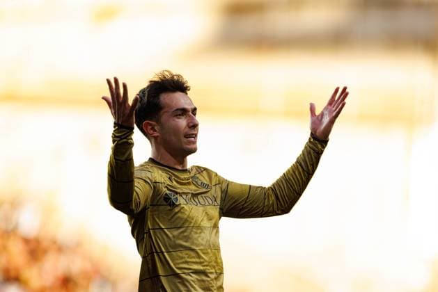 March 16, 2025, Madrid, Spain: Martin Zubimendi of Real Sociedad de Futbol seen during LaLiga EA SPORTS game between teams of Rayo Vallecano and Real Sociedad de Futbol at Estadio de Vallecas. Final score Rayo Vallecano 2 : 2 Real Sociedad de Futbol Madrid Spain - ZUMAs197 20250316_aaa_s197_718 Copyright: xMaciejxRogowskix