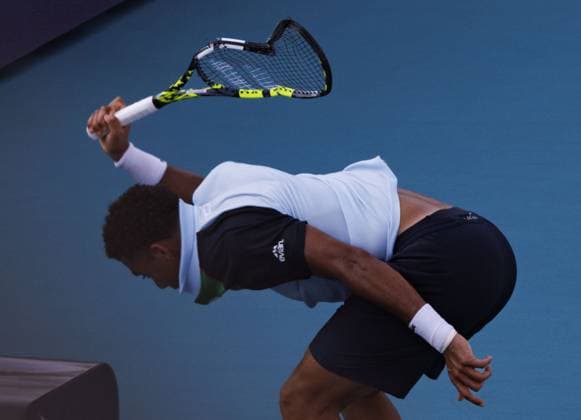 Sport Bilder des Tages March 24, 2025, Miami, Fl: Arthur Fils (France) smashes a racket after losing a set to Frances Tiafoe (USA) during the Miami Open on Monday, March 24, 2025, at Hard Rock Stadium in Miami Gardens, Florida. Miami - ZUMAm67_ 0807604250st Copyright: xAliexSkowronskix