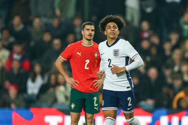 England v Portugal - Men s U21, U 21 International Rico Lewis of England U21s participates in the Under 21 International Friendly, Länderspiel, Nationalmannschaft match between England and Portugal at The Hawthorns in West Bromwich, England, on March 24, 2025. West Bromwich West Midlands United Kingdom  Copyright: xMIxNewsx originalFilename:fletcher-englandu250324_npAH1.jpg