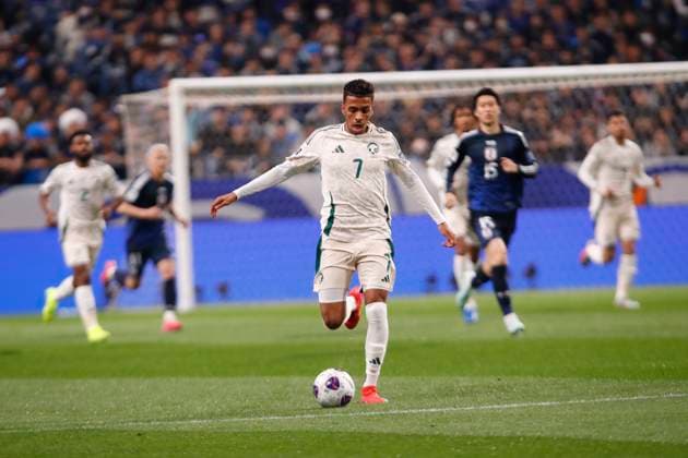 March 25, 2025, Saitama, Japan: Musab ALJUWAYR (7) in action during the FIFA World Cup, WM, Weltmeisterschaft, Fussball 2026 Asian Football Confederation (AFC) qualifiers match between Japan and Saudi Arabia at Saitama Stadium. Final score Japan 0 - 0 Saudi Arabia. Saitama Japan - ZUMAm191 20250325_aap_m191_002 Copyright: xRodrigoxReyesxMarinx