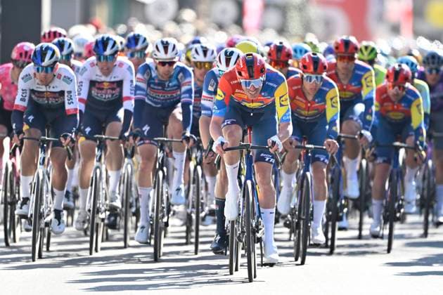 Classic Brugge De Panne 2025 cycling race DE PANNE, BELGIUM - MARCH 26 : Declercq Tim (BEL) of Lidl - Trek leading the peloton during the Men Elite UCI World Tour 49th Classic Brugge De Panne cycling race with start in Brugge and finish in De Panne (195,6 km) on March 26, 2025 in De Panne, Belgium, 26 03 2025 ( Motordriver Kenny Verfaillie & De Panne Belgium  Copyright: xJanxDexMeuleneirx