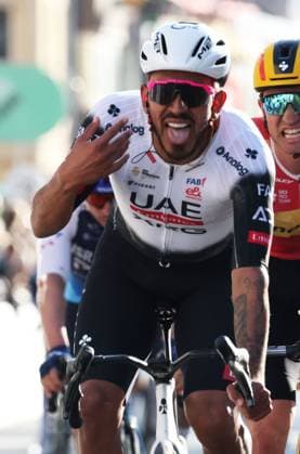 Colombian Sebastian Molano of UAE Team Emirates celebrates after winning the Classic Brugge-De Panne men s elite one-day cycling race, 195,6 km from Brugge to De Panne, Wednesday 26 March 2025. KURTxDESPLENTER  x115908683x